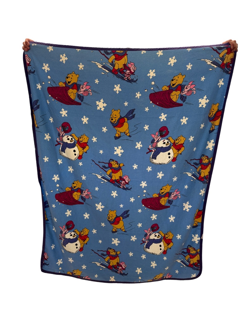 Vintage 90s Disney Winnie The Pooh Piglet Cotton Throw Blanket Winter Snow OS